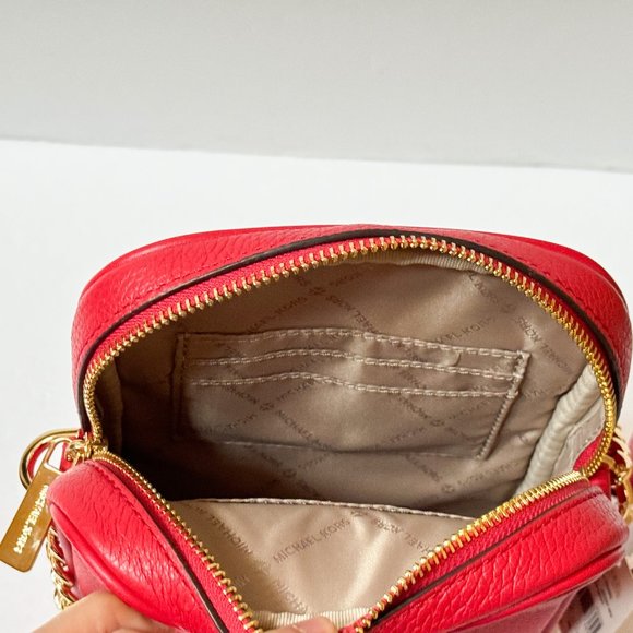 Michael Kors Jet Set Travel North South Flight Chain Crossbody Bag Bright Red - Picture 9 of 13